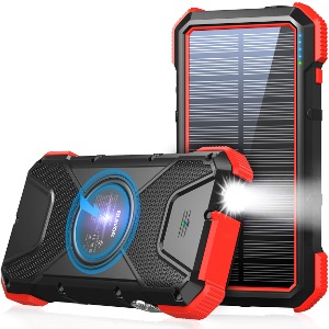 BLAVOR 태양광 충전 보조배터리, PD 18W QC3.0 고속 충전 10W 무선 충전기 20000mAh 태양광 발전 휴대폰 배터리 Red